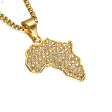 Sweater Chain Crystal Stainless Steel Gold Plating World Africa Map Necklace